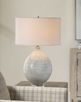 Clary - Horizontally Striped Table Lamp - Gray / White