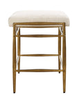 Karleen - Plush Small Brass Bench - White