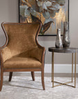 Taja - Round Accent Table - Dark Brown & Gold