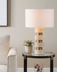 Makani - Travertine Table Lamp - Brass / Gold / White