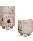 Quarried Stone - Indoor-Outdoor Candleholders (Set of 2) - Brown / White