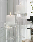 Crystal - Pillar Candleholders (Set of 2) - Silver