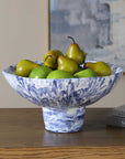 Indigo - Marble Pedestal Bowl - Blue,White
