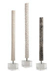 Makira - Cylindrical Sculptures (Set of 3) - Pearl Silver