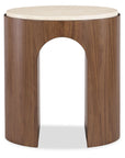 Eleana - Marble Top Round End Table - Medium Wood