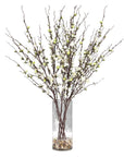 Quince Blossoms - Silk Centerpiece, Plant In A Clear Glass Vase - Dark Brown