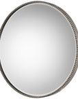 Stefania - Beaded Round Mirror - Pearl Silver