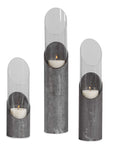 Karter - Iron & Glass Candleholders (Set of 3) - Pearl Silver & Dark Gray