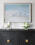 Tranquil Shorebirds On The Sand - Framed Print - Light Gray