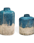 Coastal Cascade - Indoor-Outdoor Vases (Set of 2) - Blue / White