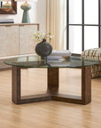 Ignis - Round Glass Coffee Table - Brown / Woodtone