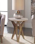 Marnie - Limestone Side Table - White & Light Brown