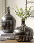 Graphite - Stride Geometric Vases (Set of 2) - Black