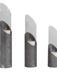 Karter - Iron & Glass Candleholders (Set of 3) - Pearl Silver & Dark Gray