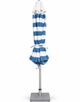 Blue and White Striped Outdoor Umbrella