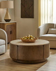 Tindall - Round Travertine Coffee Table - Brown / White / Woodtone