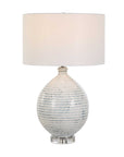 Clary - Horizontally Striped Table Lamp - Gray / White