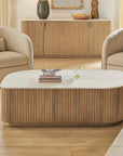 Arik - Marble Top Coffee Table - White / Woodtone