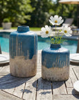 Coastal Cascade - Indoor-Outdoor Vases (Set of 2) - Blue / White