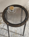 Kennington - Round Glass Accent Table - Black / Brass / Bronze