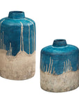 Coastal Cascade - Indoor-Outdoor Vases (Set of 2) - Blue / White