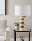 Makani - Travertine Table Lamp - Brass / Gold / White