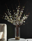 Quince Blossoms - Silk Centerpiece, Plant In A Clear Glass Vase - Dark Brown