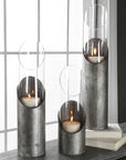Karter - Iron & Glass Candleholders (Set of 3) - Pearl Silver & Dark Gray