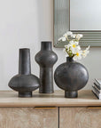 Charcoal Bloom - Indoor-Outdoor Vases (Set of 3) - Black / Gray