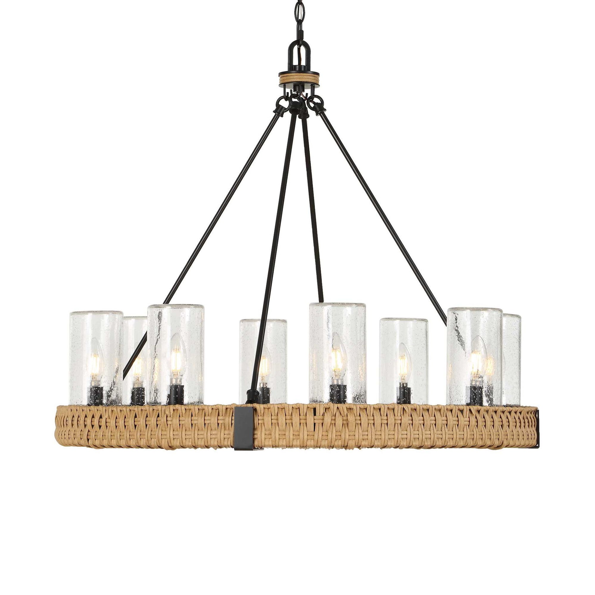 Palm Royal - 8 Light Indoor-Outdoor Chandelier - Black / Light Brown