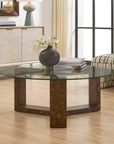 Ignis - Round Glass Coffee Table - Brown / Woodtone