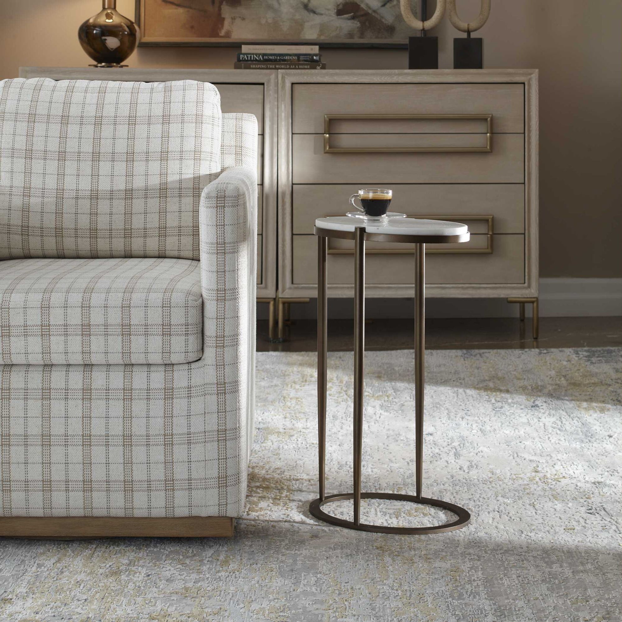 Mercier - Round Marble Accent Table - Brass / White