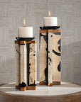 Illini - Stone Candleholders (Set of 2) - Black & White