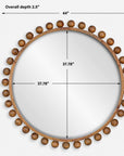 Cyra - Wood Beaded Round Mirror - Bronze