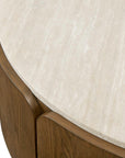 Tindall - Round Travertine Coffee Table - Brown / White / Woodtone