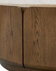Tindall - Round Travertine Coffee Table - Brown / White / Woodtone