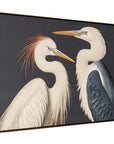 Two Cranes - Framed Painting - White