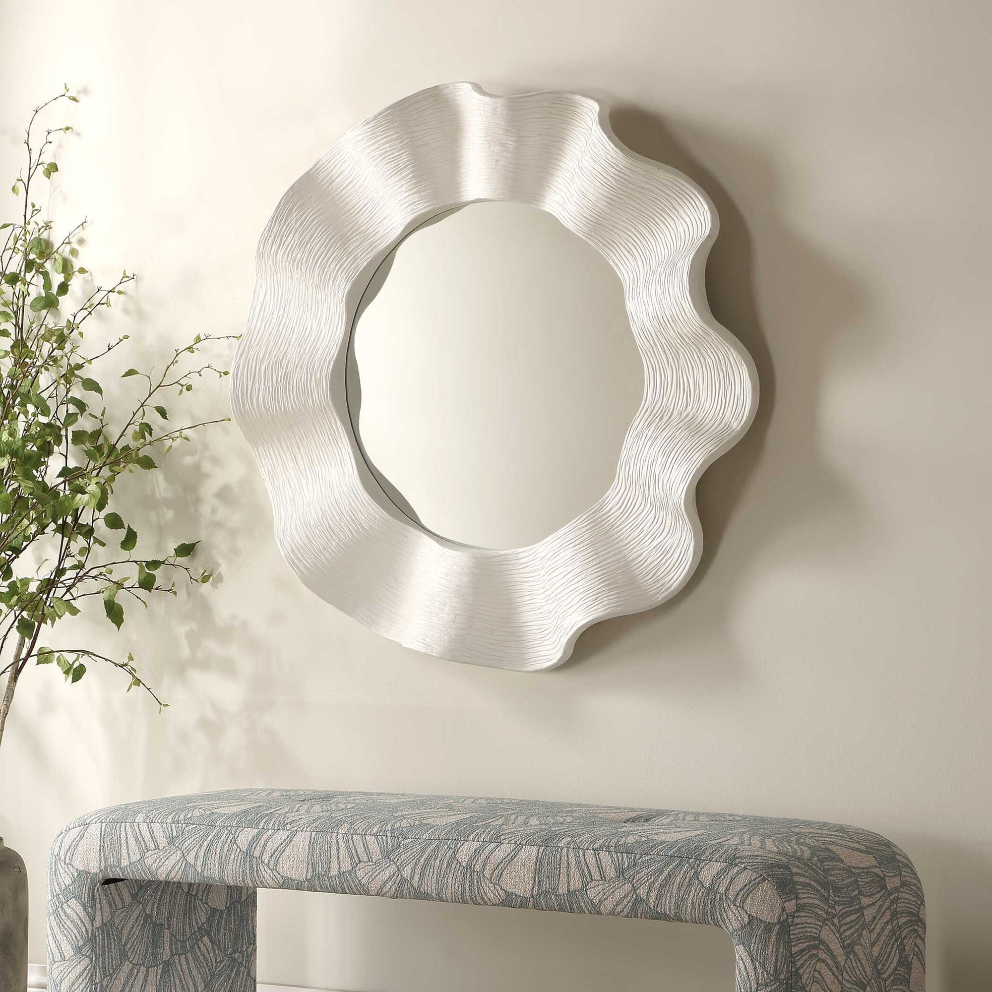 Wave Length - Round Mirror - White