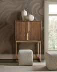 Eleana - Bar On Stand - Medium Wood / Gold