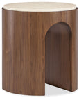 Eleana - Marble Top Round End Table - Medium Wood