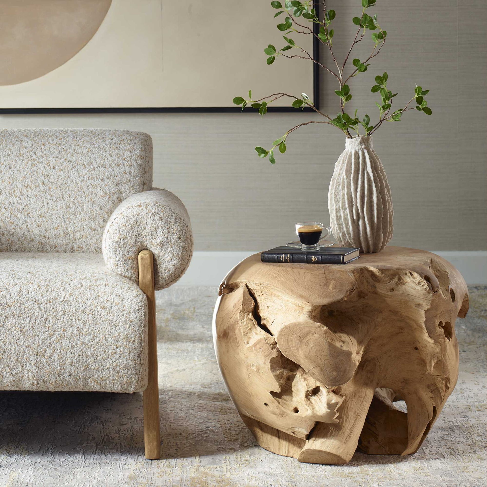 Sola - Handcrafted Teak Side Table - Beige