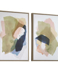 Abstract Afternoon - Framed Canvases (Set of 2) - Blue / Green / Pink / White / Woodtone / Yellow