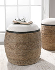 Island - Straw Accent Stool - White & Light Brown