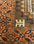 Antique Original Baluch with 3 Medallions and Unique Knotted Ends. An Afghan piece of original genuine woven carpet art sold by Santa Barbara Design Center.