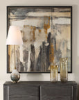 Landslide - Framed Abstract Print - Black / Brass / Gold / Gray / Orange / White / Yellow