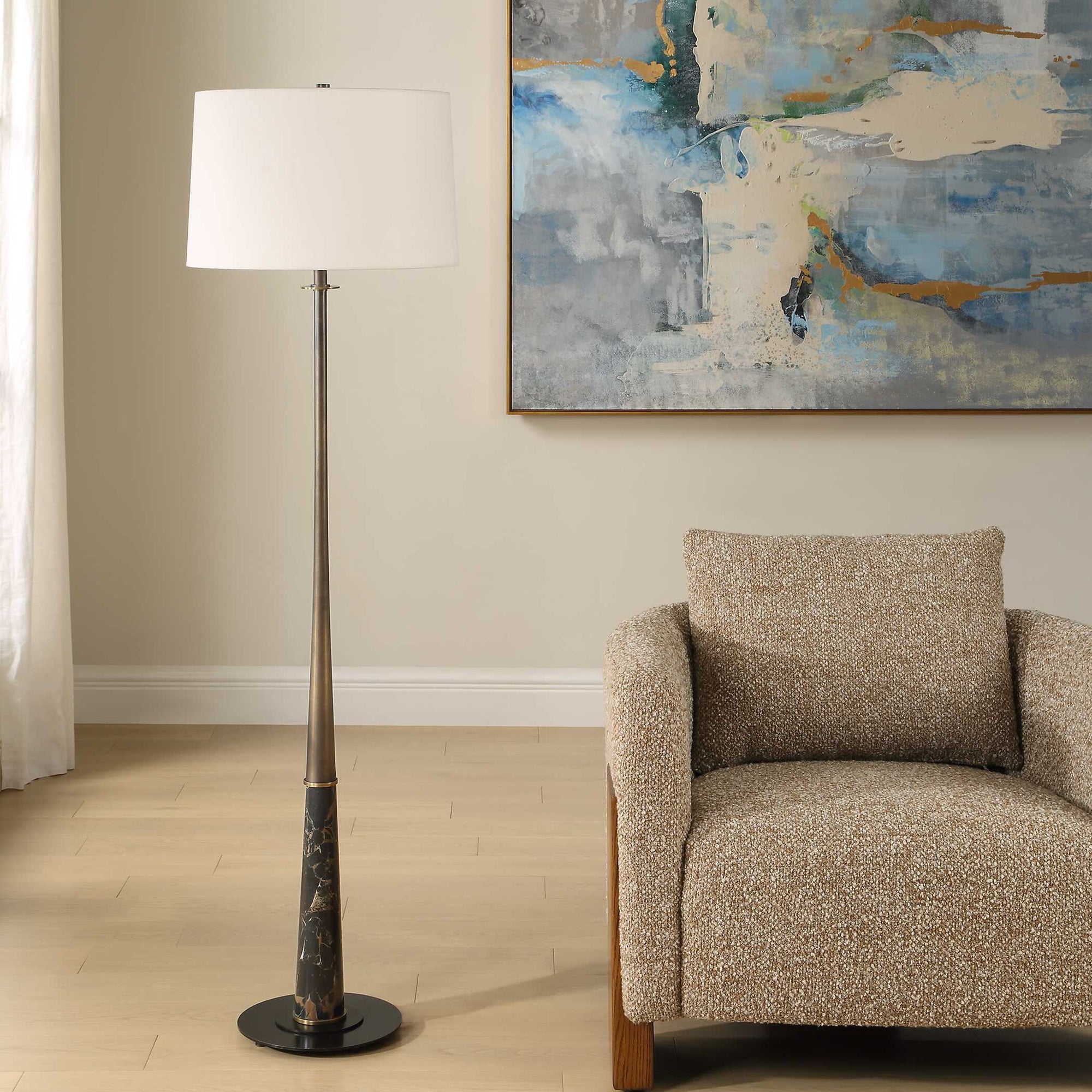 Tallarico - Brass &amp; Marble Floor Lamp - Black / Bronze / Brown
