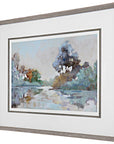 Morning Lake - Watercolor Framed Print - Blue