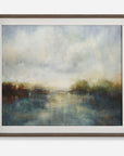 Blue Reverie - Framed Abstract Lake Print - Light Brown