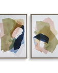 Abstract Afternoon - Framed Canvases (Set of 2) - Blue / Green / Pink / White / Woodtone / Yellow