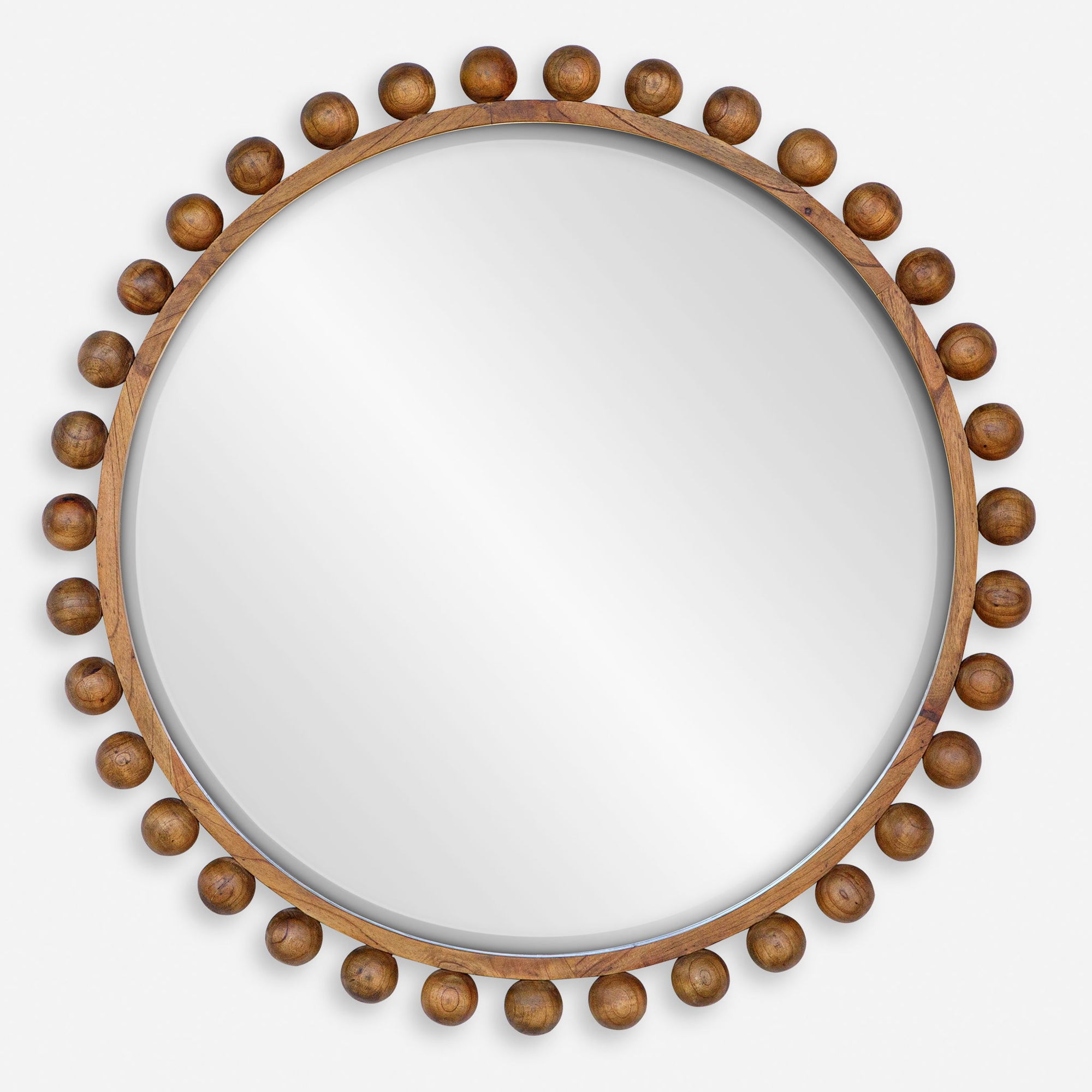 Cyra - Wood Beaded Round Mirror - Bronze